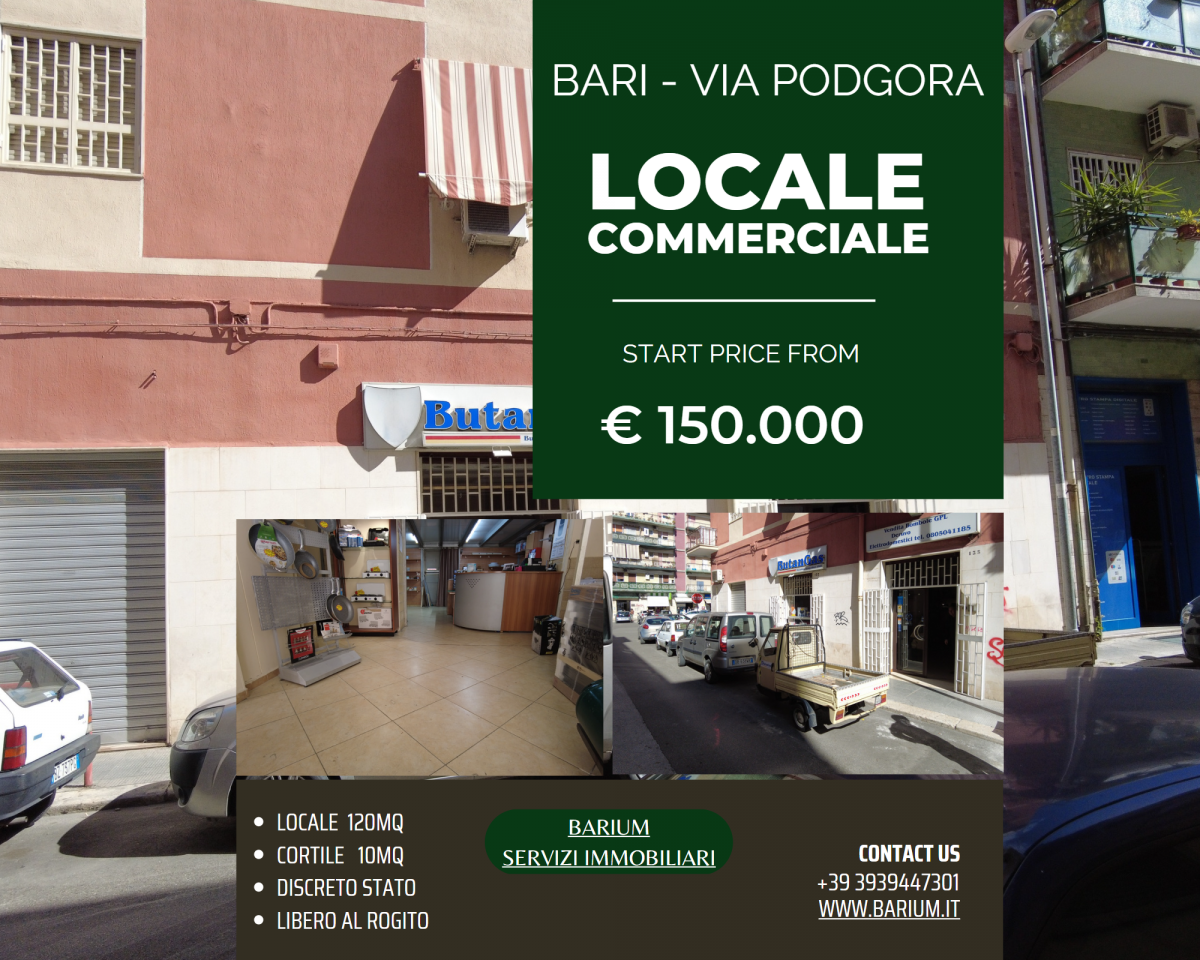 Locale commerciale / Negozio di  1 vani /120 mq  a Bari - Poggiofranco (zona VICINANZE MERCATO SANTA SCOLASTICA)